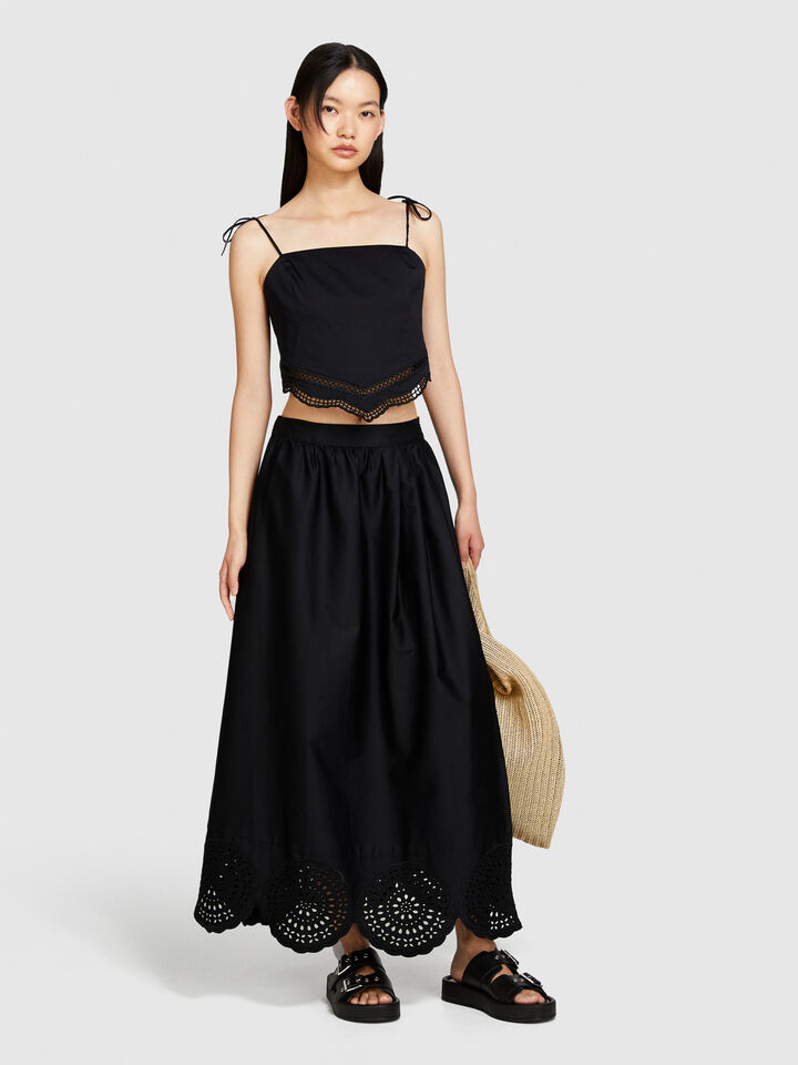 Midi skirt with lace - women's midi skirts - Black | Sisley image number 1